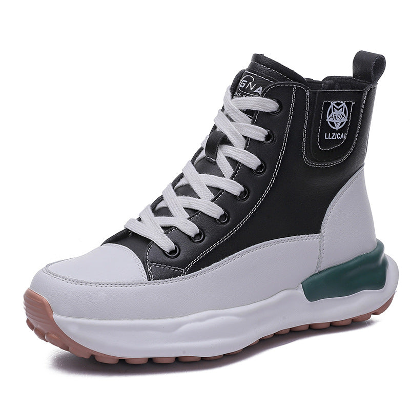 Women's White Korean All-matching High-top With Veet Sneakers