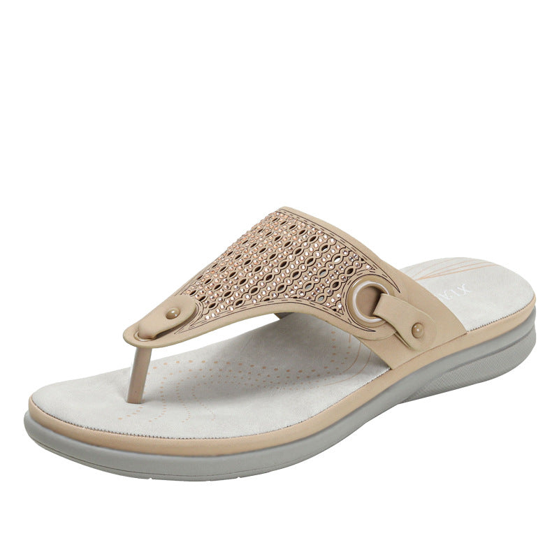 Chaussons fendus de plage en strass bord de mer pour femme