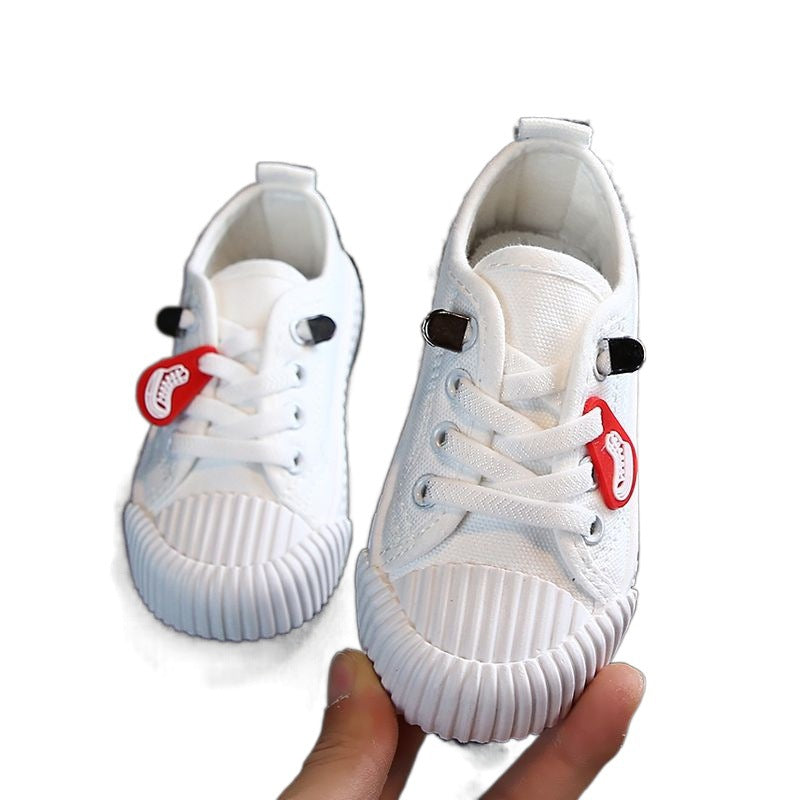 Children's Boy White Kindergarten Biscuit Shape Little Canvas Shoes