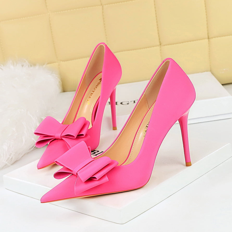 Women's Skinny High Stiletto Satin Low-cut Bowknot Women's Shoes