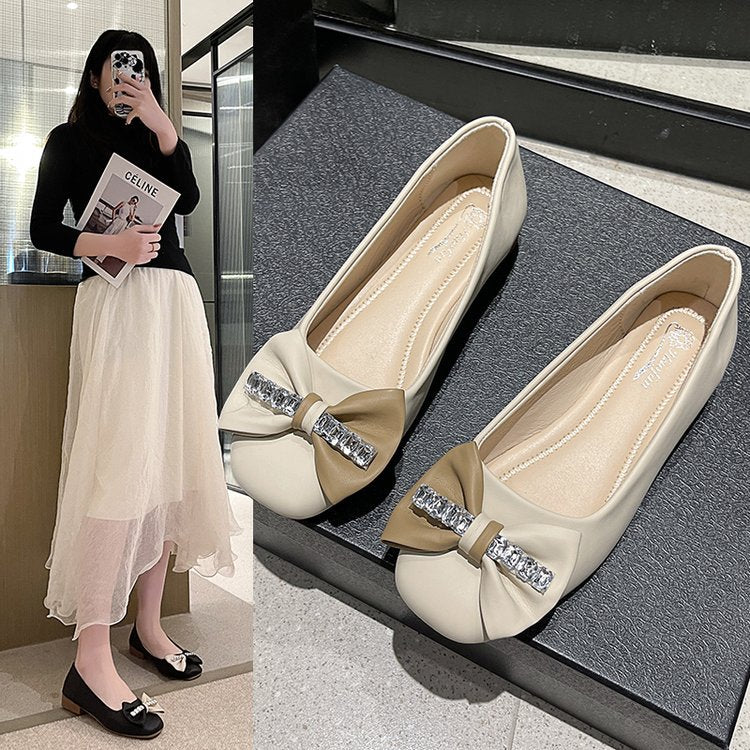 Women's Sweet Bow Flat Square Toe Shallow Mouth Women's Shoes