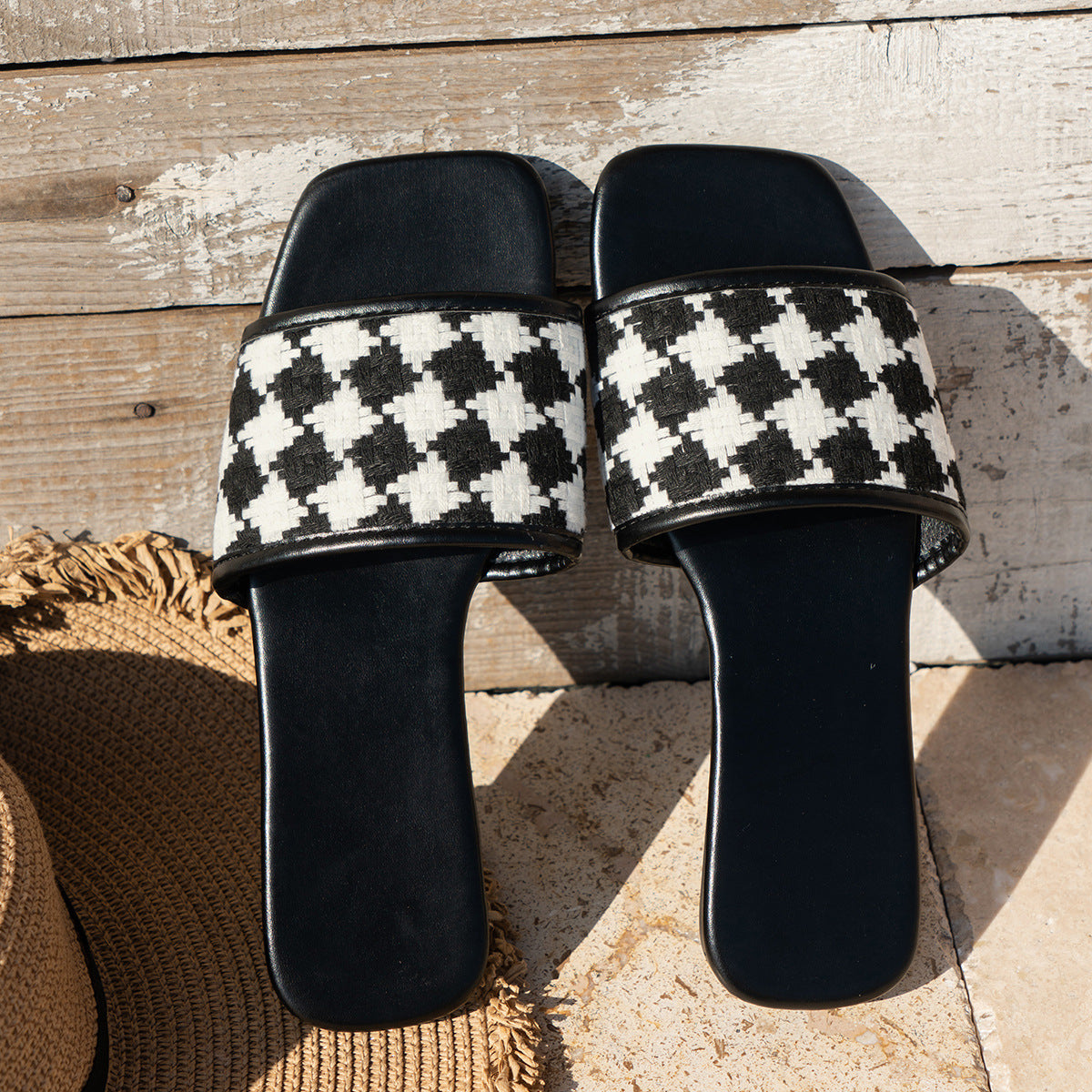 Women's Spring Plus Size Diamond Plaid Flat Sandals