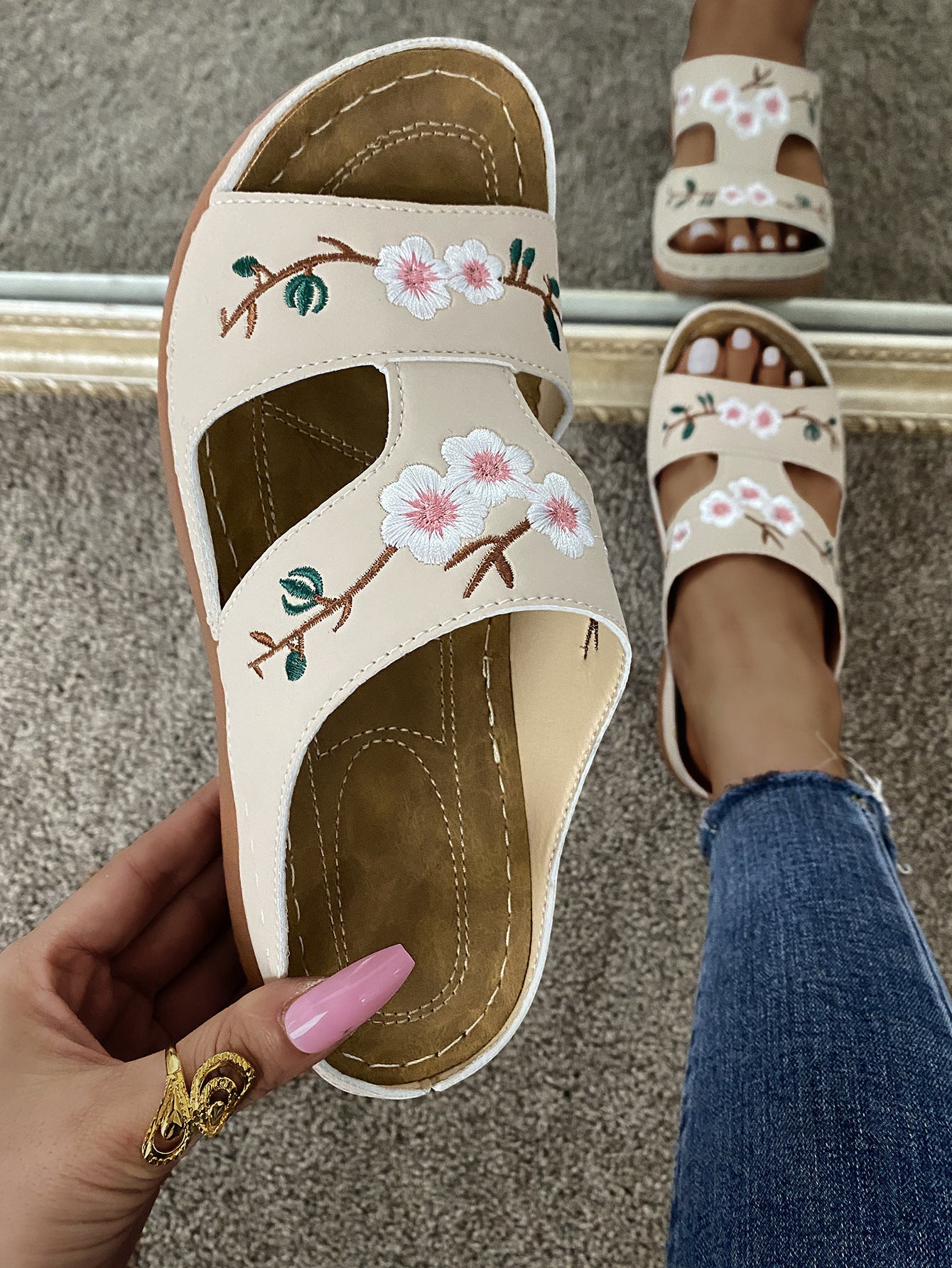 Women's Size Summer Roman Wedge Platform Embroidered Sandals