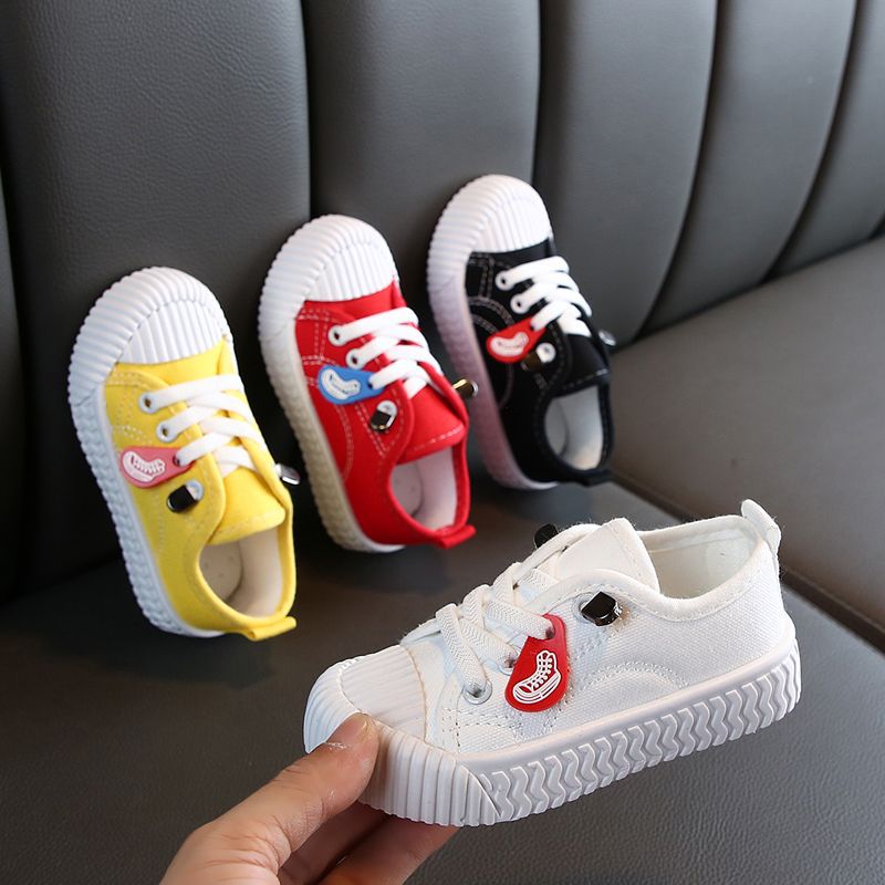 Children's Boy White Kindergarten Biscuit Shape Little Canvas Shoes