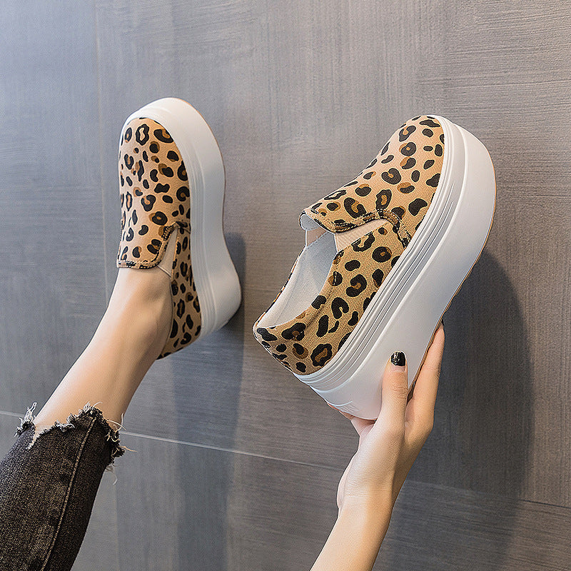 Chaussures décontractées imprimées léopard à semelle épaisse pour femmes