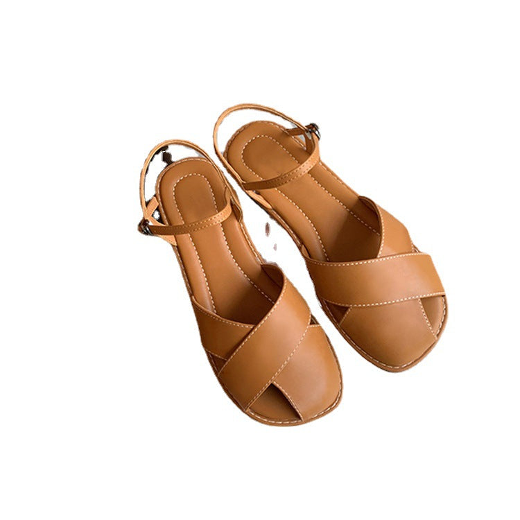 Women's Toe Summer Buckle Low Flat Box Sandals
