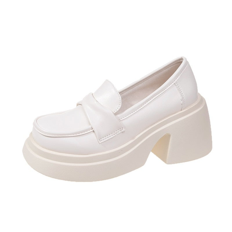 Women's French Style Chunky Platform Spring White Heels