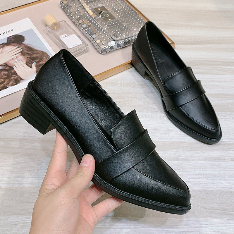 Women's Tang Jing Pumps Professional Black British Leather Shoes