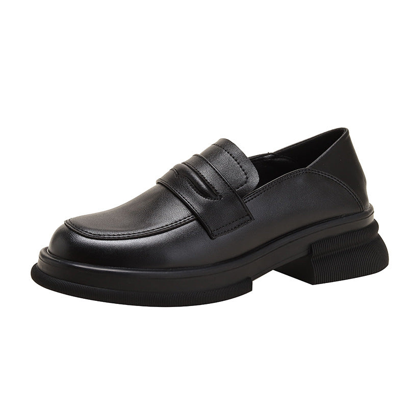 Britische Pumps-Loafer für Damen mit rundem Kopf und dicker Sohle