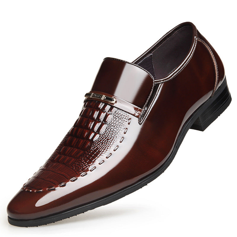 Zapatos de cuero sin cordones de negocios con patente de gran tamaño con patrón para hombres