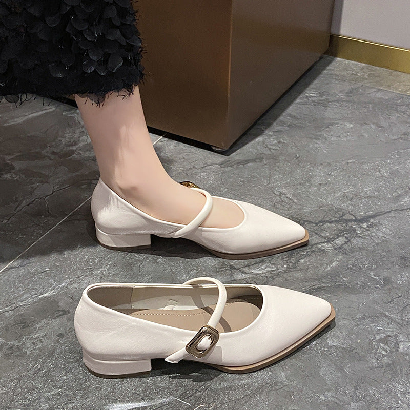 Women's Comfortable Bottom Pointed Toe Strap Fairy Chunky Women's Shoes