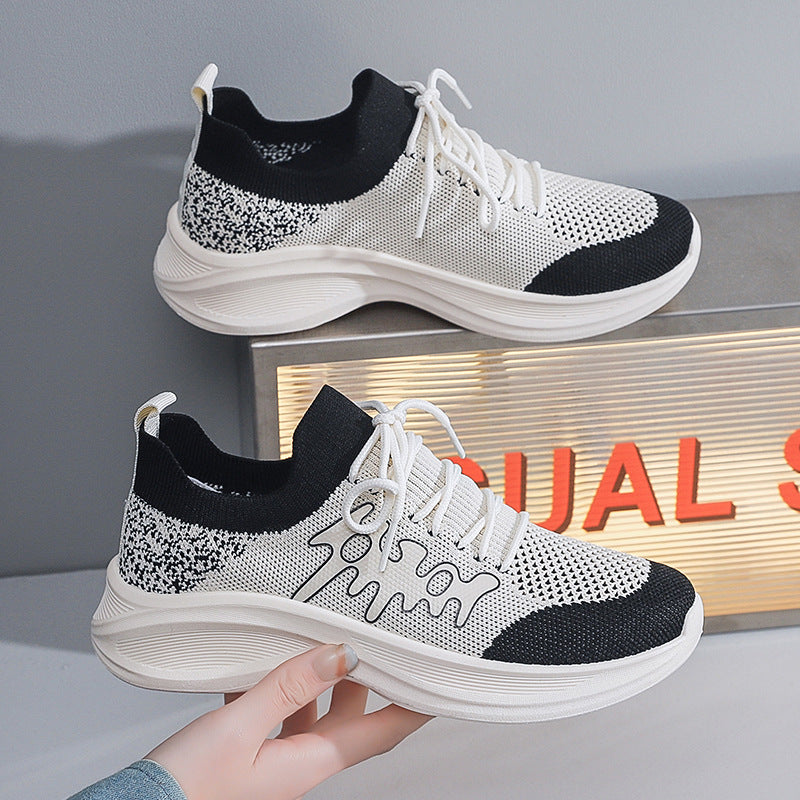 Women's Summer Mesh Breathable White Flying Woven Sneakers