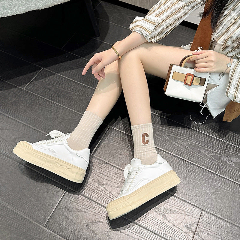 Women's Dissoed White Sports Platform Height Increasing Sneakers