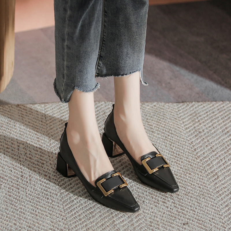 Women's High Autumn Retro Square Toe French Heels