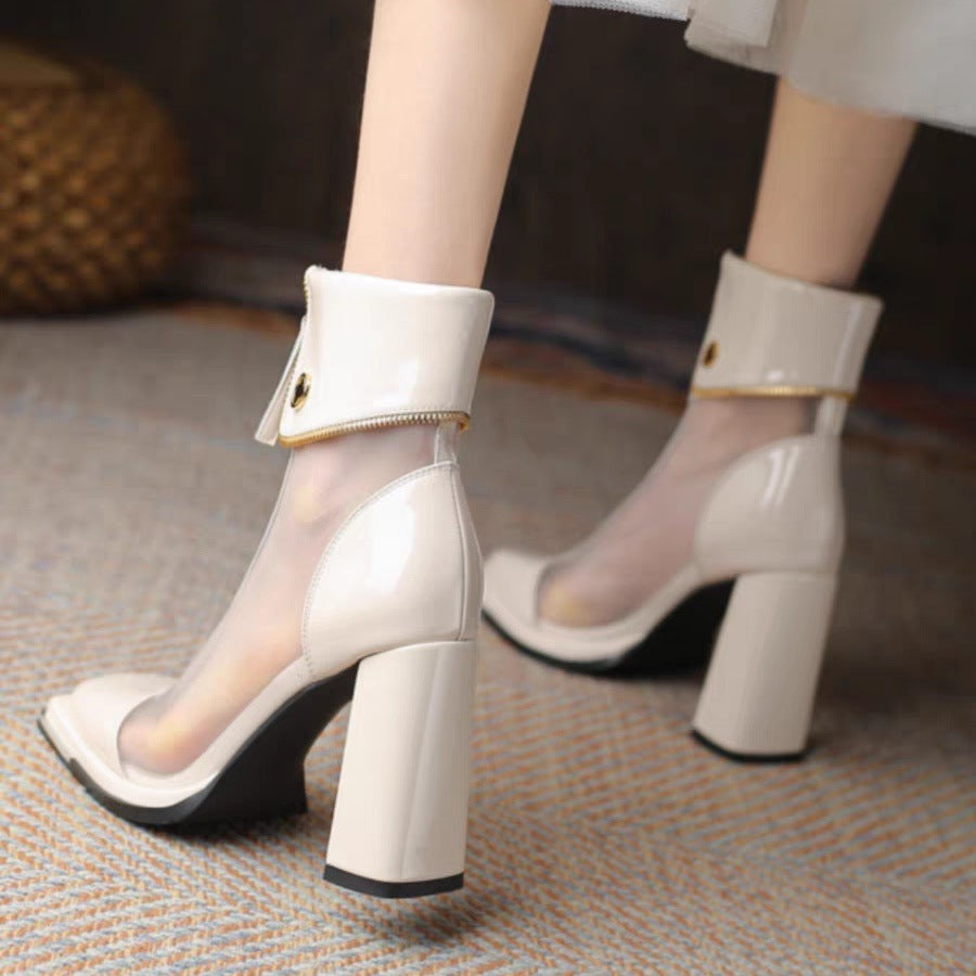 Women's Fashion High Outer Wear Square Toe Chunky Women's Shoes