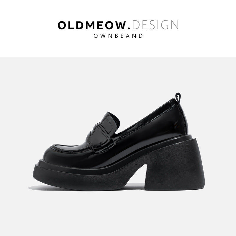 Old Shop – Schwarze, hohe, kleine britische Loafer für Damen