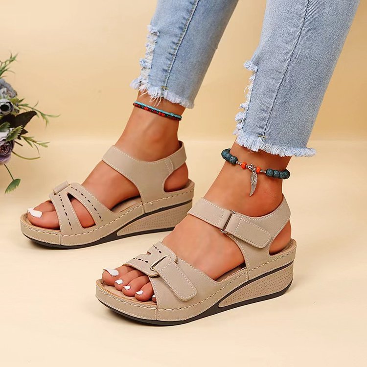 Women's Platform Wedge Plus Size Velcro Roman Sandals