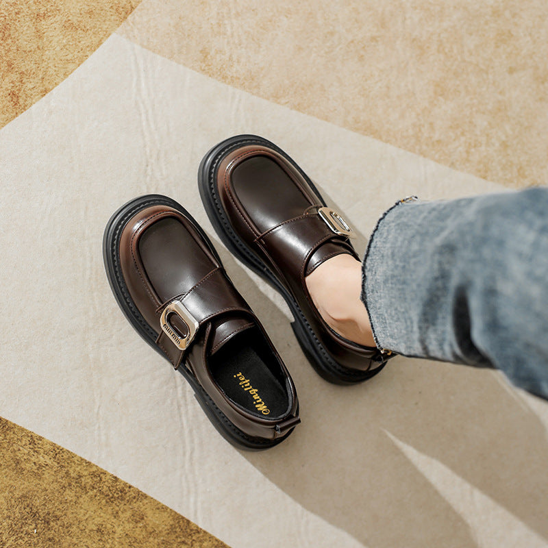 Women's Platform British Retro Brown Latch Commuter Loafers