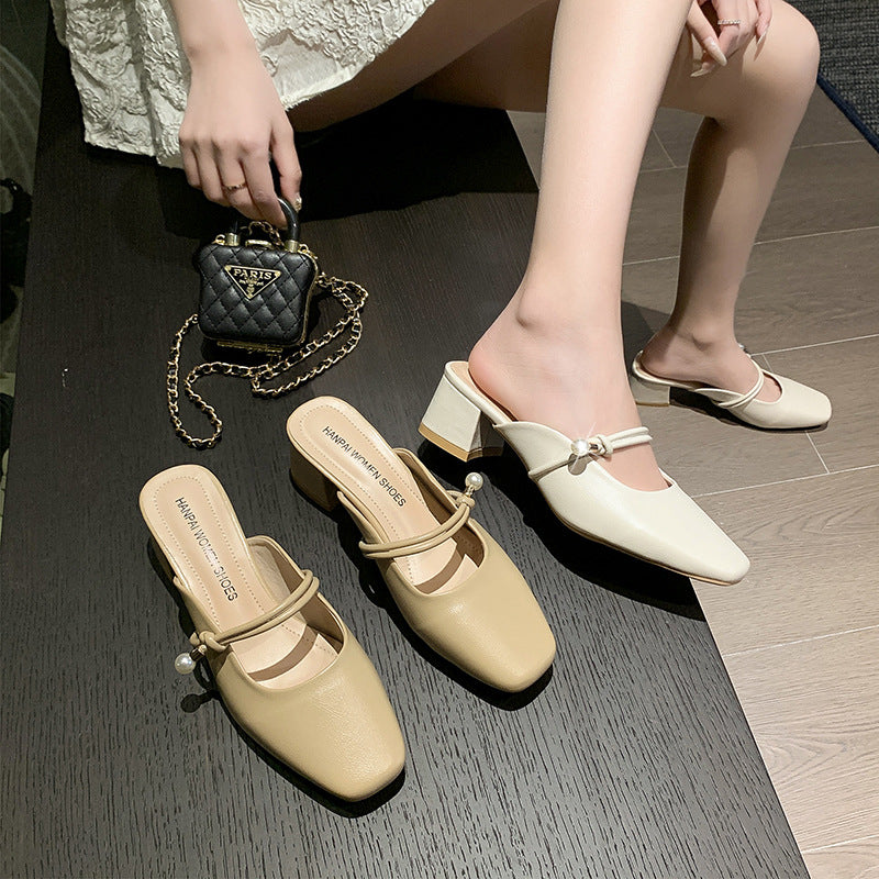 Women's Fresh Square Toe Chunky Sweet Design Heels