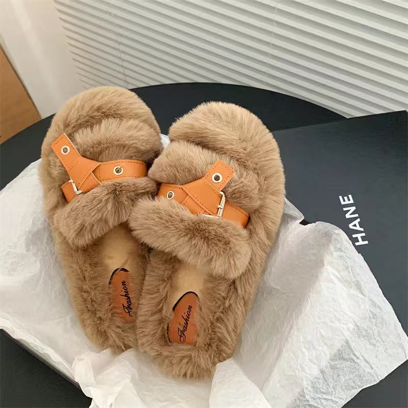 Women's Bottom Fluffy Outer Wear Fashion Good-looking Cotton Slippers