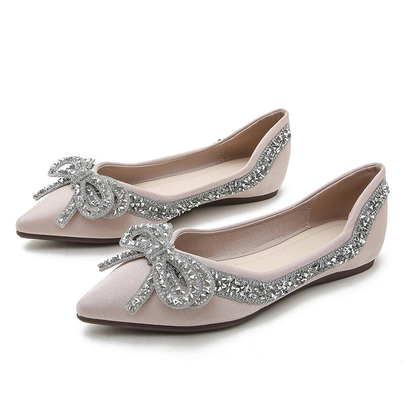 Women's Rhinestone Flat Bow Plus Size Boat Women's Shoes