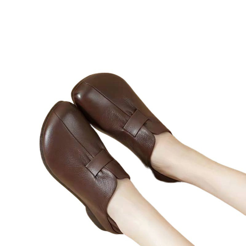 Women's Real Soft Mother Pumps Round Toe Leather Shoes