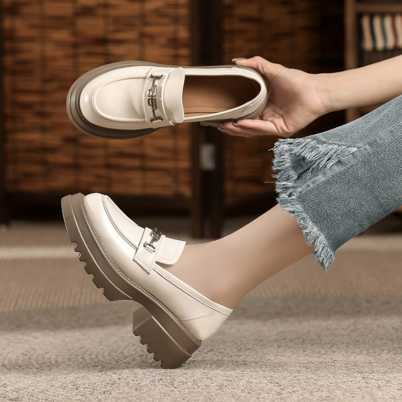 Mocassins coréens épais à coupe basse pour femmes de style britannique authentique