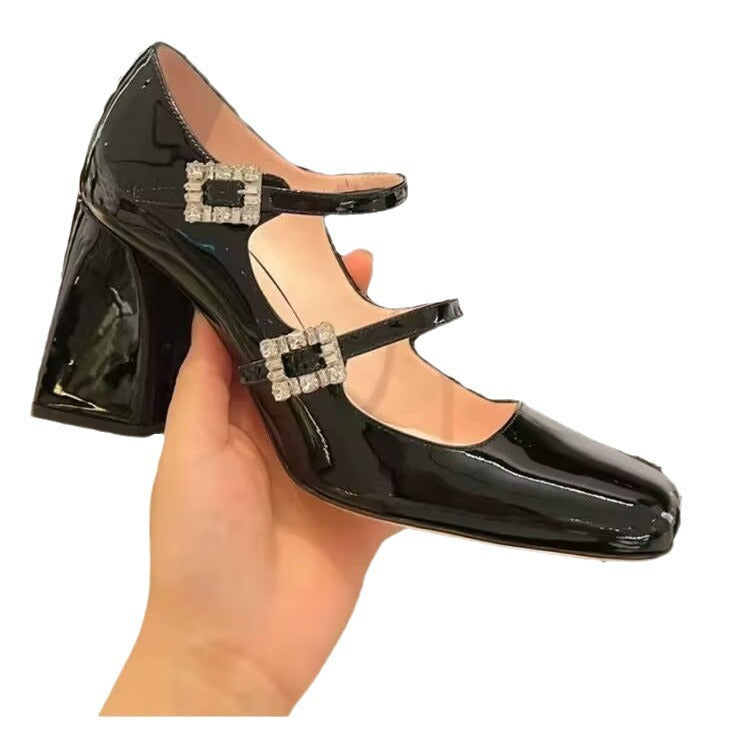 Women's Double Drill Buckle French Style Mary Women's Shoes