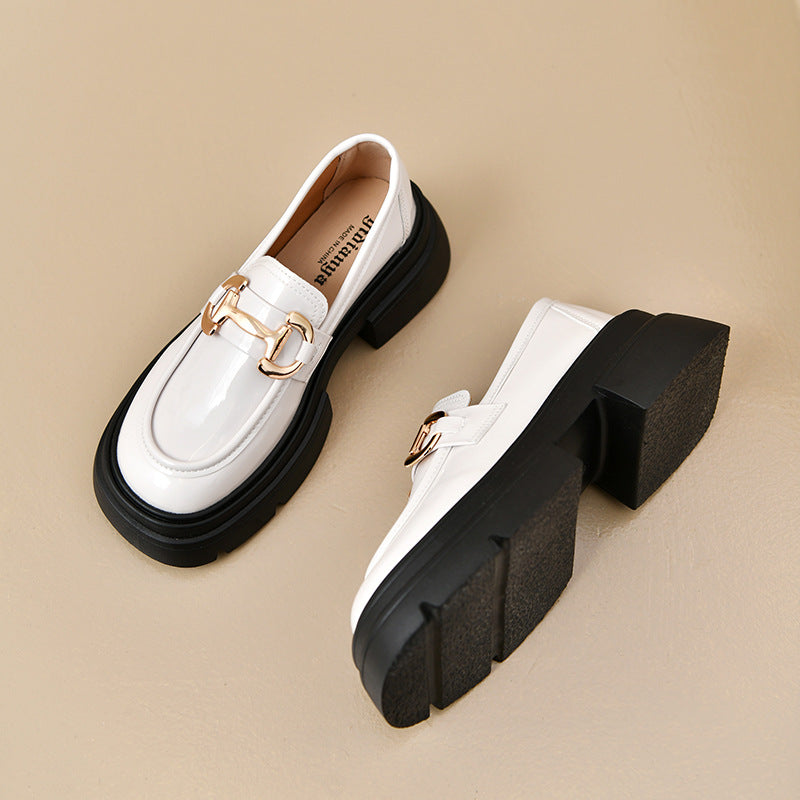 Women's Thick Bottom British Style Black Elevator Loafers