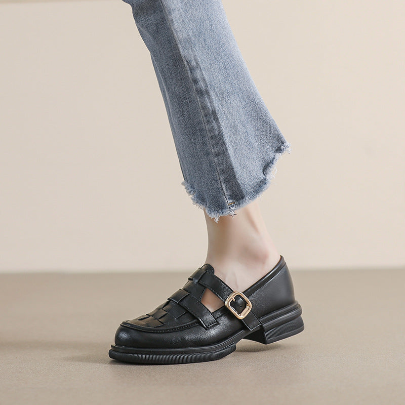 Women's Platform Retro British Style Black Thick Soft Loafers