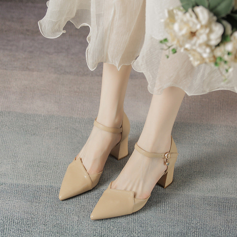 Sandales mi-épaisses féeriques à bout pointu de style coréen pour femmes