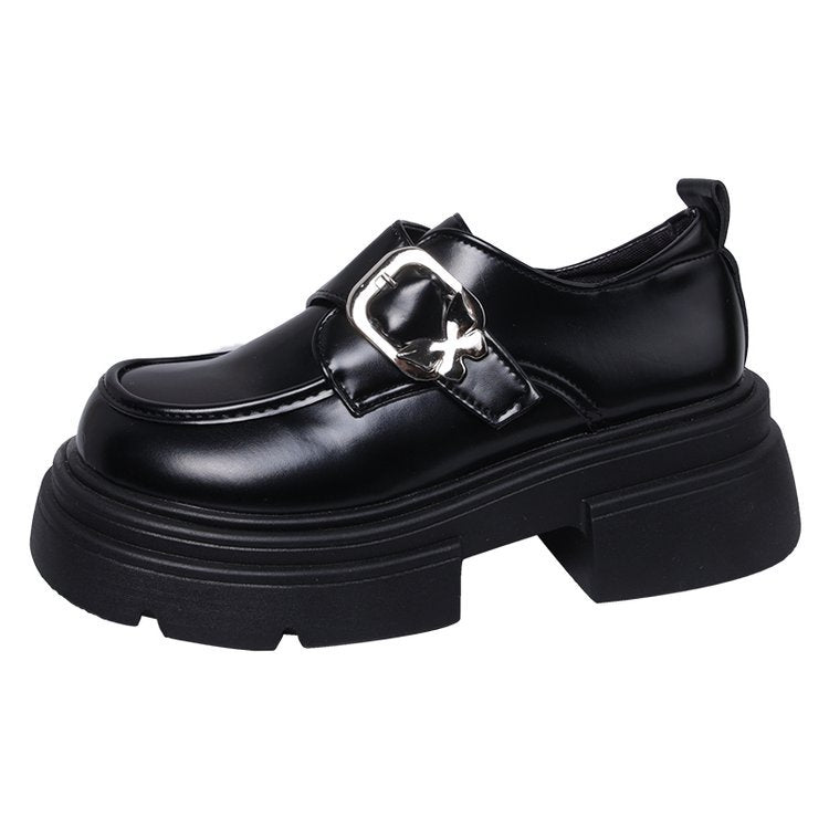 Women's Black Spring Retro British Style Chunky Loafers