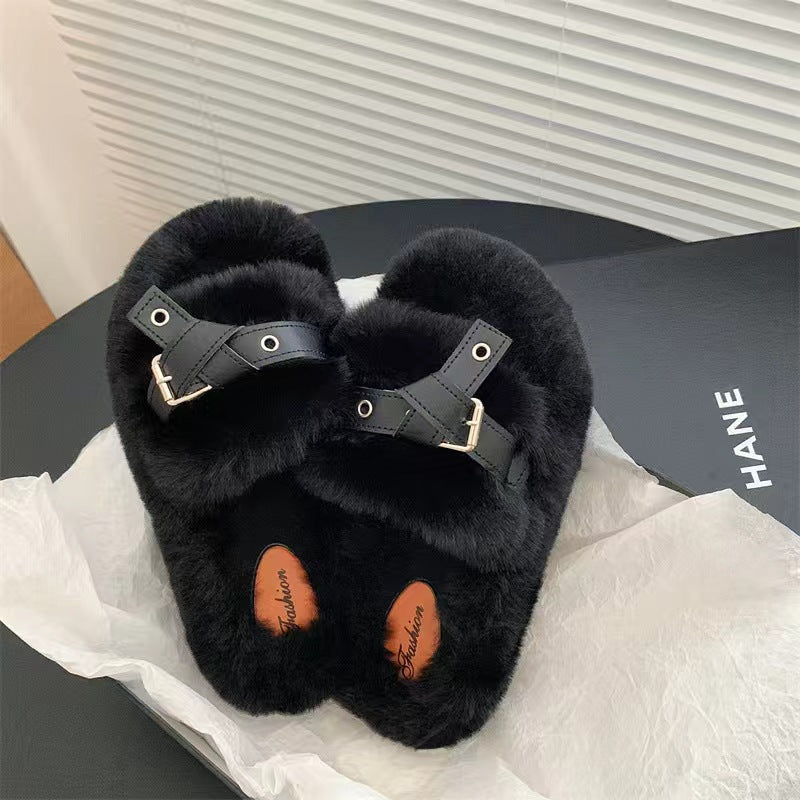 Women's Bottom Fluffy Outer Wear Fashion Good-looking Cotton Slippers