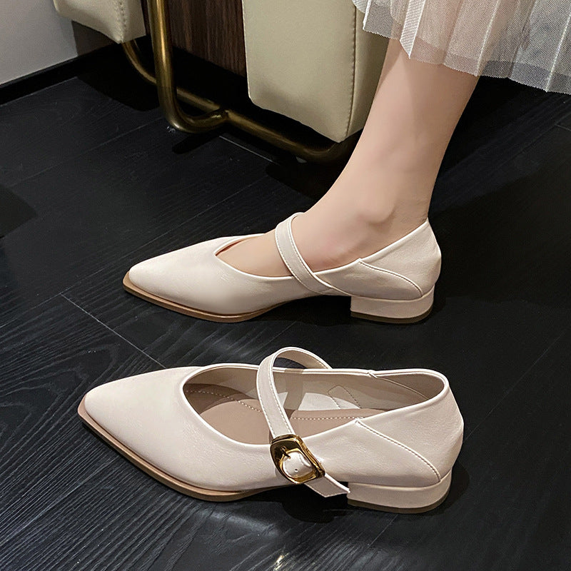 Women's Comfortable Bottom Pointed Toe Strap Fairy Chunky Women's Shoes