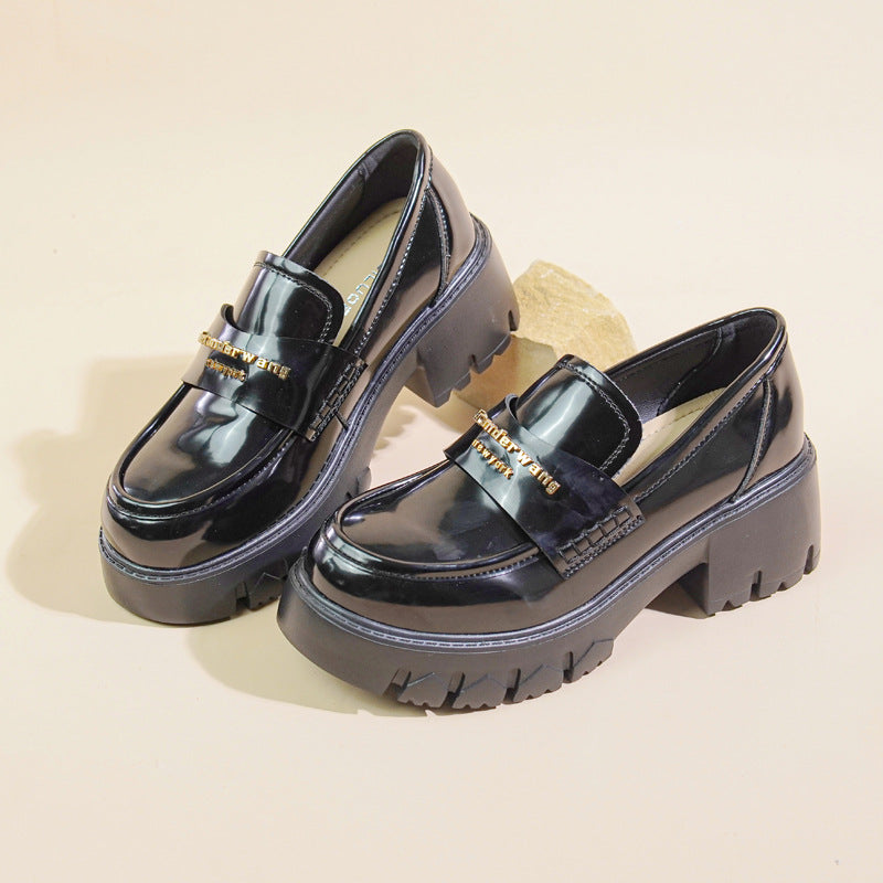 Britische Frühlings-Loafer im Preppy-Stil für Damen mit dicker Sohle und klobiger Sohle