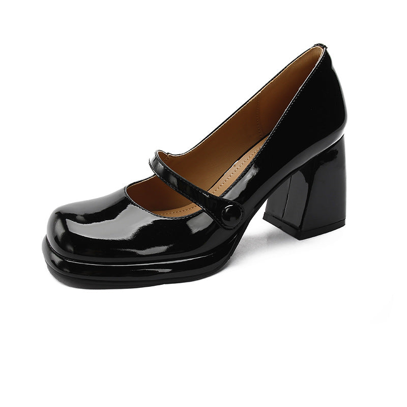 Zapatos de cuero negro Retro de mujer Mary Jane Spring
