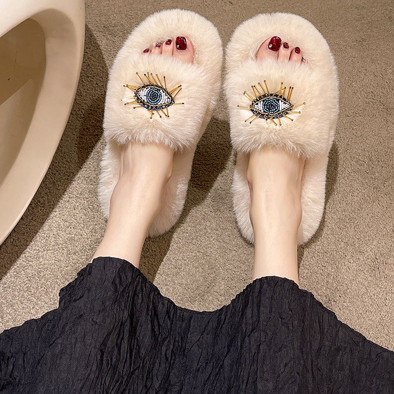Light Luxury Lady's Eyes Fluffy Non House Slippers