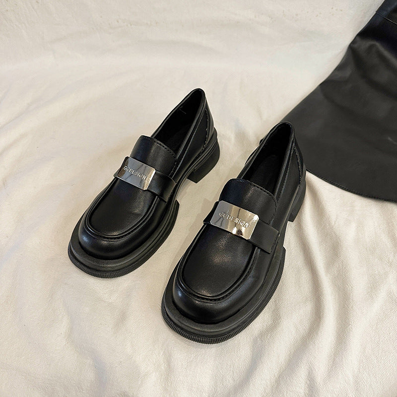 Mocassins à plateforme épais noirs de style britannique pour femmes