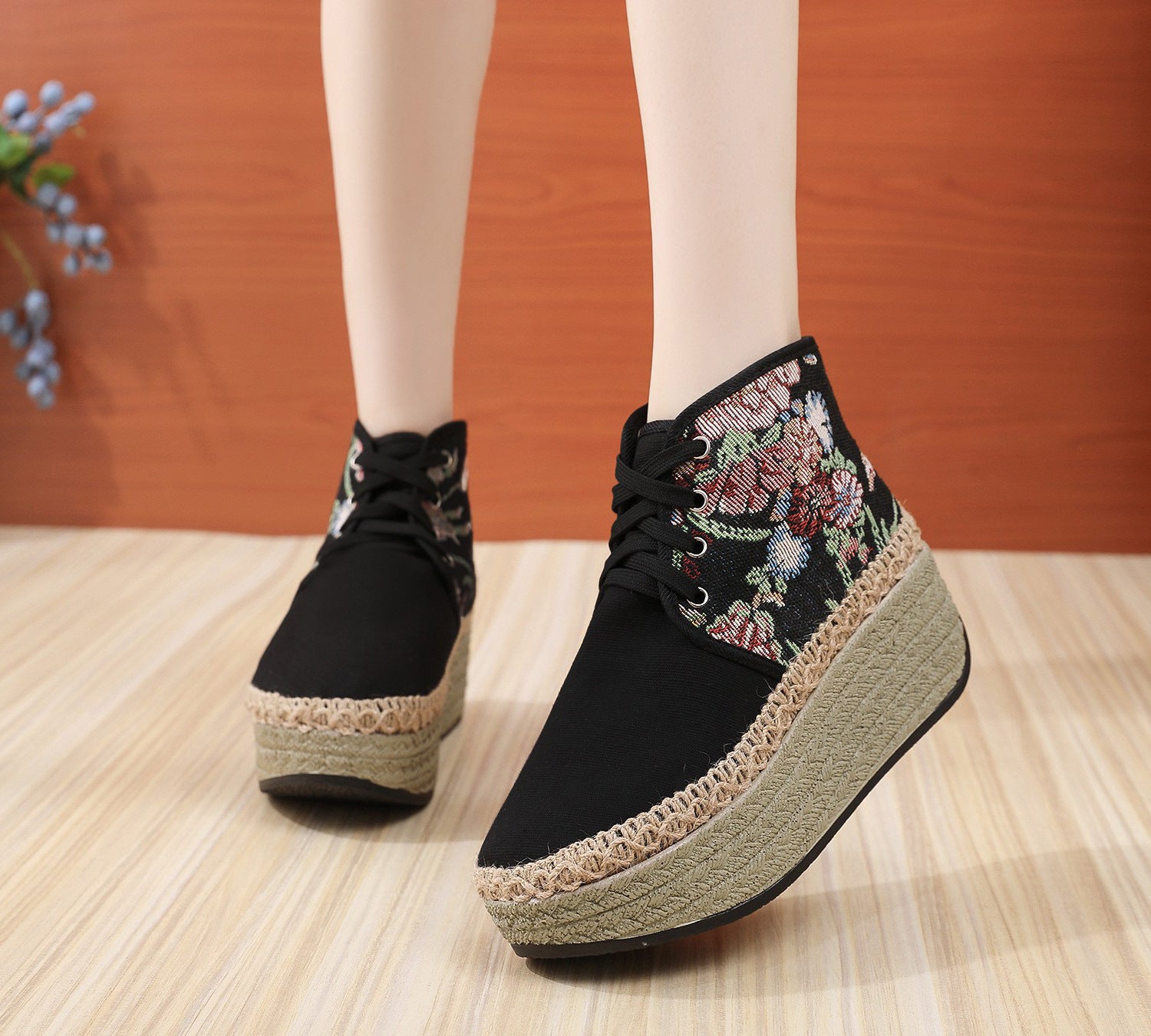 Ethnic Style Color Matching High Cloth Women's Shoes