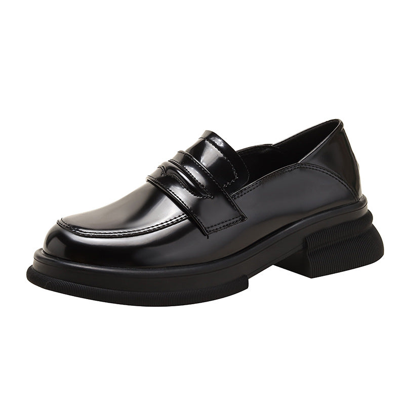 Britische Pumps-Loafer für Damen mit rundem Kopf und dicker Sohle