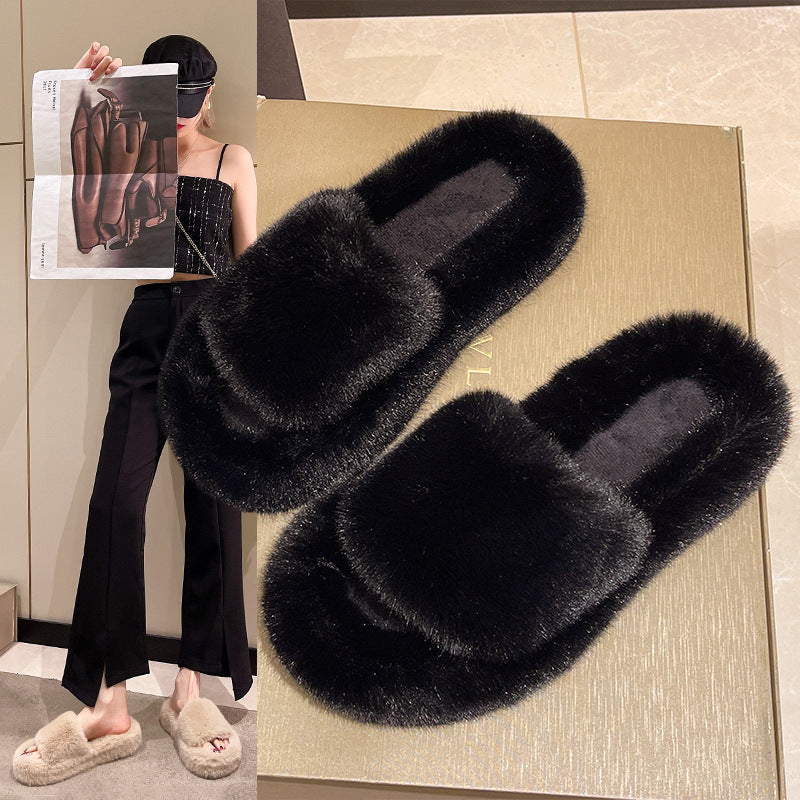 Super Warm Lady Solid Color Fluffy Antiskid Slippers
