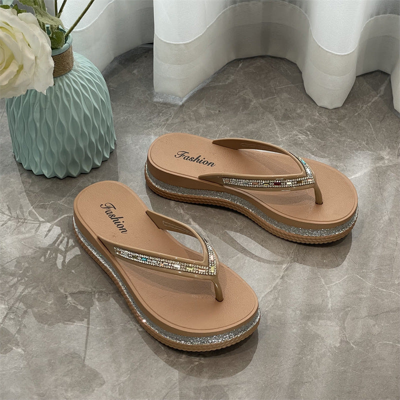 Women's Bottom Flip-flops Summer Outer Wear Rhinestone Slippers