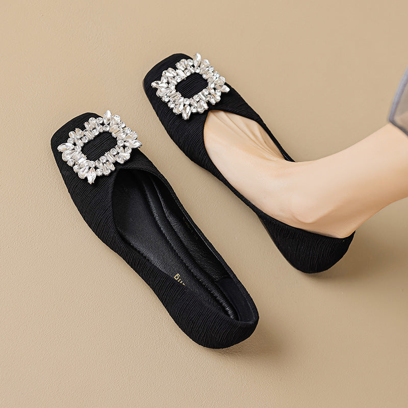 Women's Flat Bottom Slip-on Rhinestone French Soft Women's Shoes