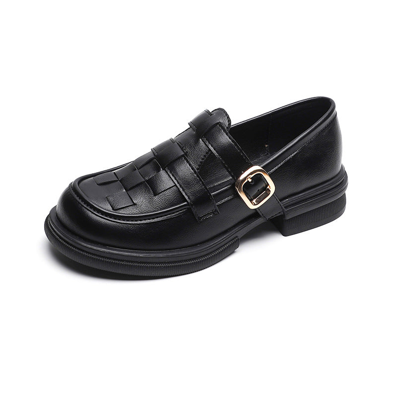 Damen Plateau Retro Britischer Stil Schwarze Dicke Weiche Loafer