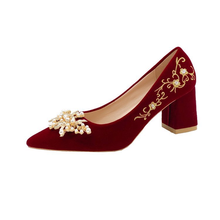 Women's Bridal Dress Two-way Chinese Red Pointed High Heels