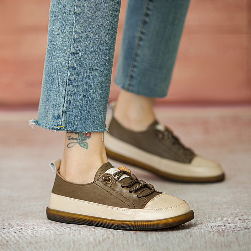 Women's British Style Color Matching Single-layer Deep Mouth Casual Shoes
