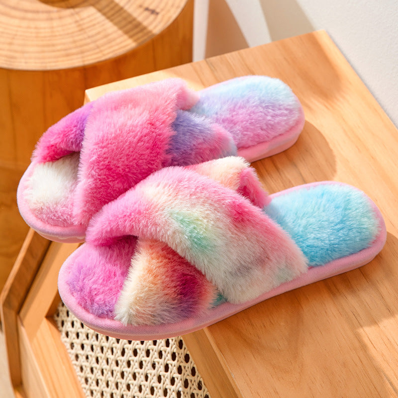 Open Fur Winter Home Rendering Cross Ladies Indoor Warm House Slippers