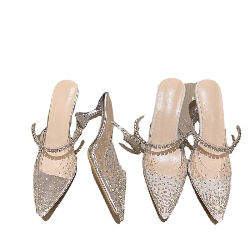 Women's Pointed Toe Transparent High Summer Stiletto Rhinestone Gentle Fairy Heels