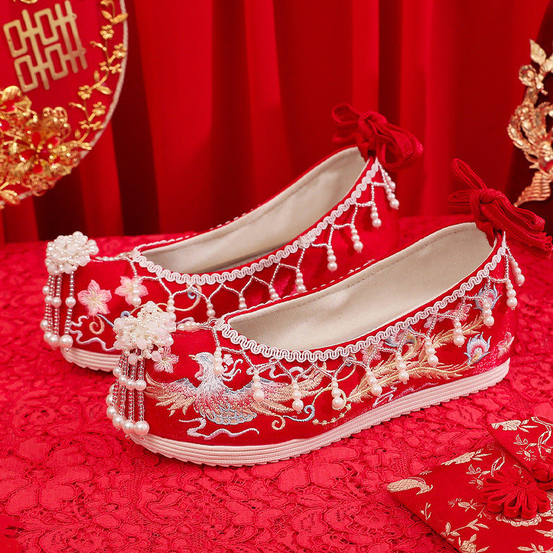 Xiuhe Wedding Tassel Ancient Style Embroidered Han Canvas Shoes