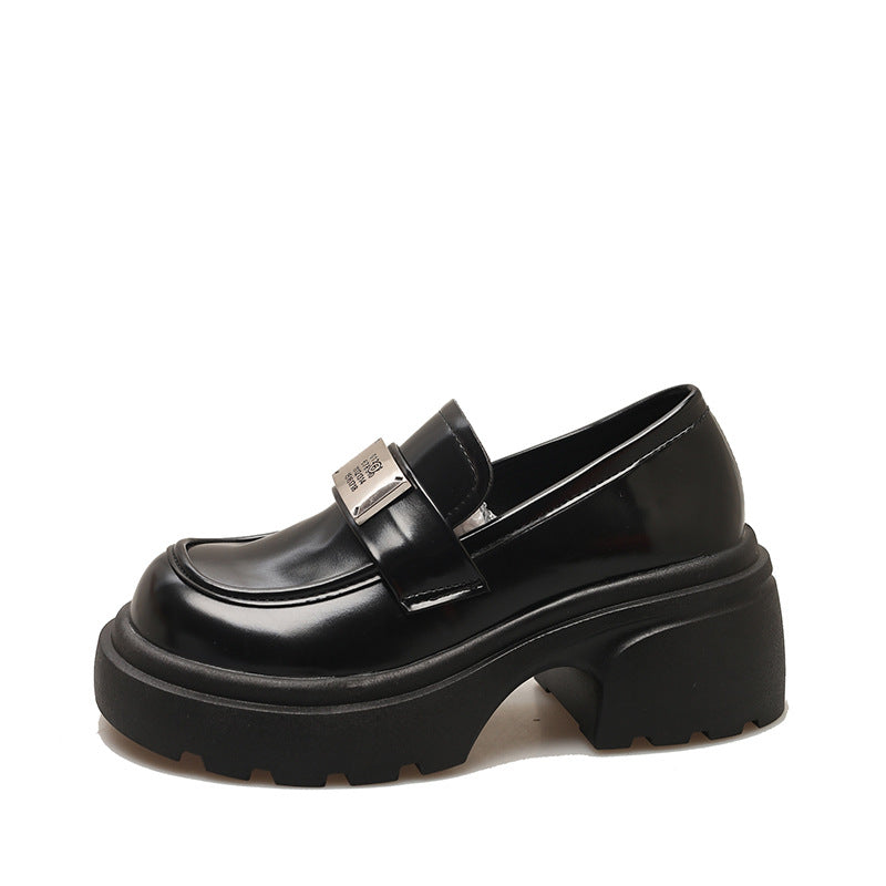 Schwarze College-Loafer im britischen Retro-Stil mit dicker Sohle für Damen